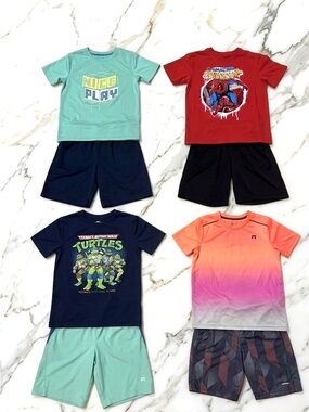 8 pieces Boys Summer Active Outfit Bundle - Bright Graphic Tees & Shorts